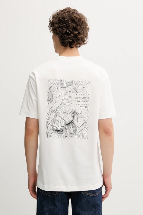 Marc O'Polo t-shirt bawełniany męski kolor beżowy z nadrukiem 526206451158