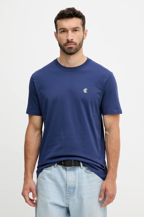 Just Cavalli t-shirt bawełniany męski kolor granatowy gładki 79OAHT06 CJ500