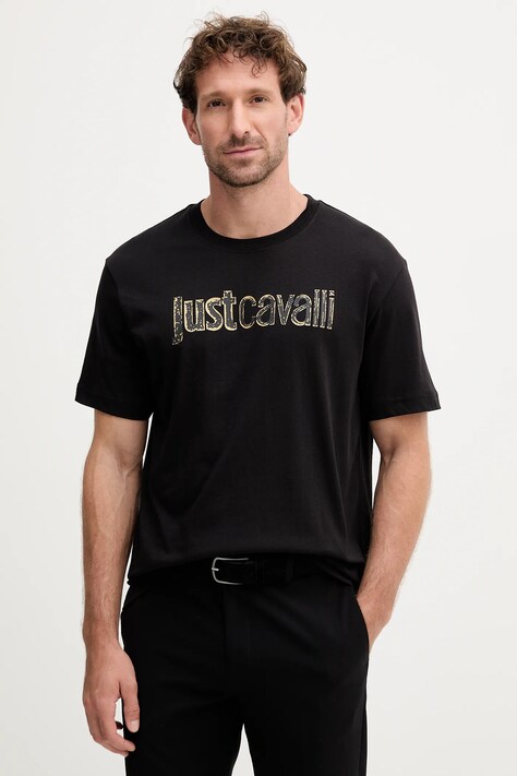Just Cavalli t-shirt bawełniany męski kolor czarny z nadrukiem 79OAHT16 CJ500