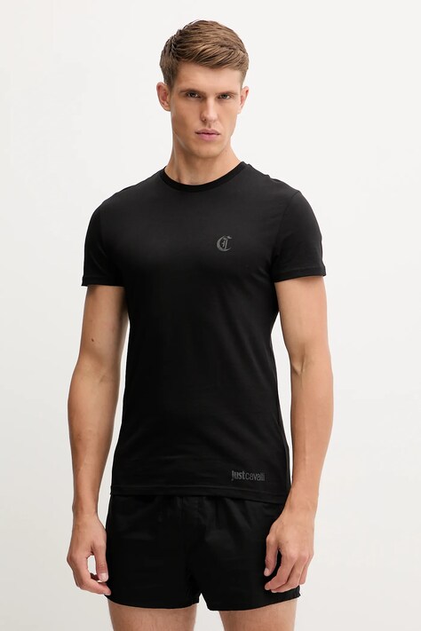 Just Cavalli t-shirt bawełniany 2-pack męski kolor czarny gładki 79OAJU03 CJUT1