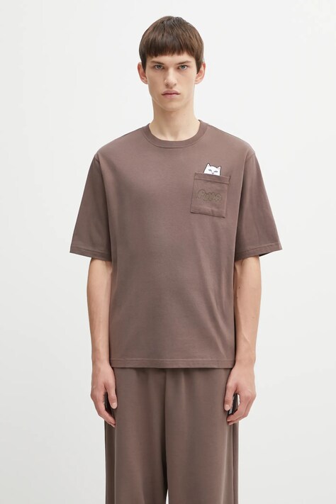 Βαμβακερό μπλουζάκι Puma PUMA x RIPNDIP ανδρικό, χρώμα: καφέ, 633779