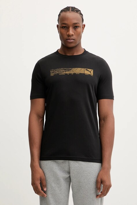 Puma t-shirt bawełniany męski kolor czarny wzorzysty 688227