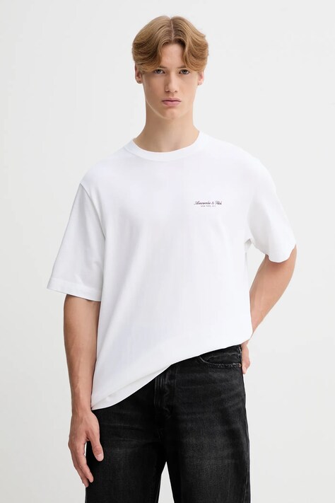 Abercrombie & Fitch t-shirt bawełniany męski kolor biały z nadrukiem KI123-5091-100