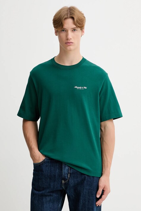 Abercrombie & Fitch t-shirt bawełniany męski kolor zielony z nadrukiem KI123-5091-300