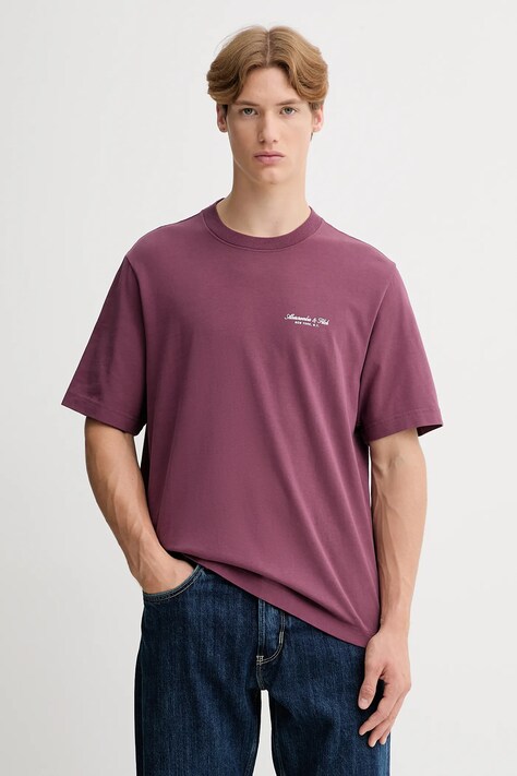 Abercrombie & Fitch t-shirt bawełniany męski kolor fioletowy z nadrukiem KI123-5091-610