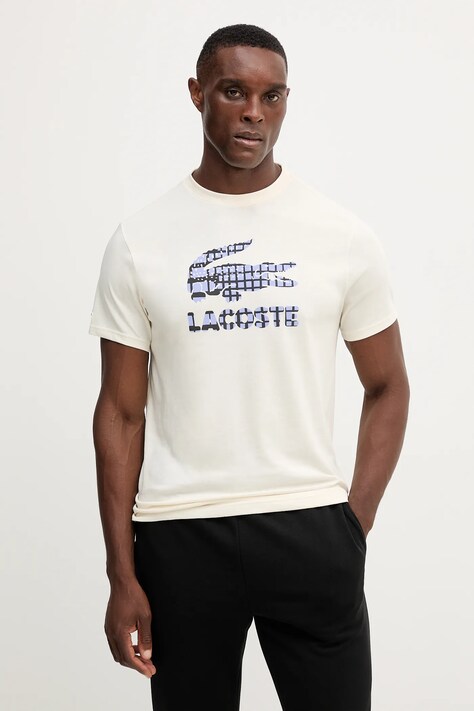 Lacoste t-shirt męski kolor beżowy z nadrukiem TH4769