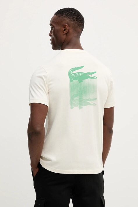 Lacoste t-shirt męski kolor beżowy z nadrukiem TH4780