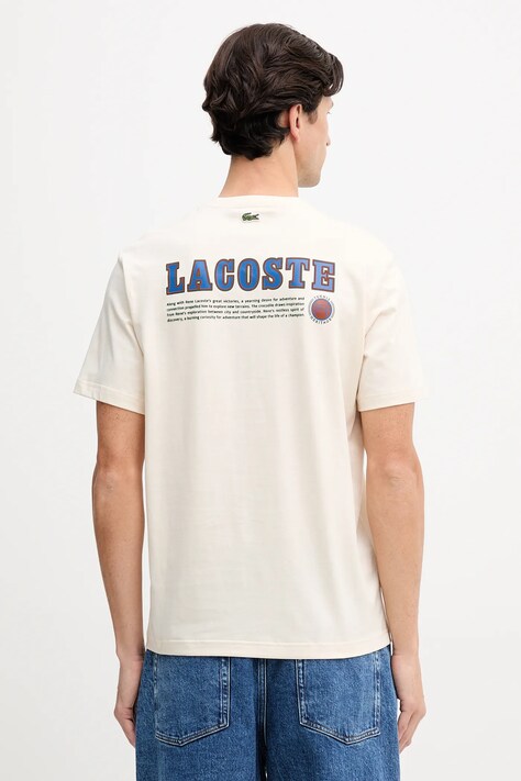 Lacoste t-shirt bawełniany męski kolor beżowy z nadrukiem TH5903