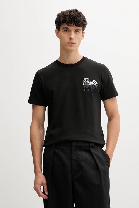Kenzo t-shirt bawełniany męski kolor czarny z aplikacją FF65TS1524SI