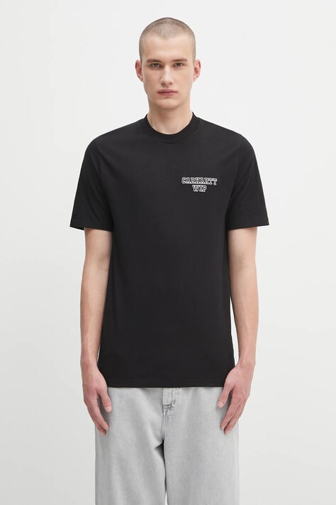 Carhartt WIP t-shirt bawełniany S/S Alumni męski kolor czarny z aplikacją I035207.89XX