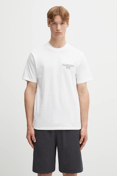 Carhartt WIP t-shirt bawełniany S/S Alumni męski kolor biały z aplikacją I035207.02XX