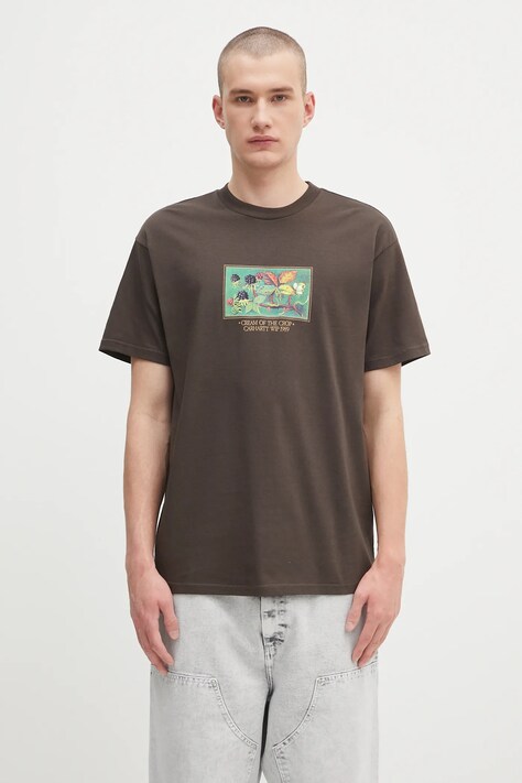 Carhartt WIP t-shirt bawełniany S/S Cream Of The Crop męski kolor brązowy z nadrukiem I035192.2ZWXX