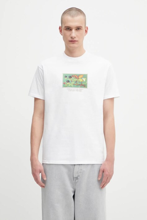 Carhartt WIP t-shirt bawełniany S/S Cream Of The Crop męski kolor biały z nadrukiem I035192.02XX