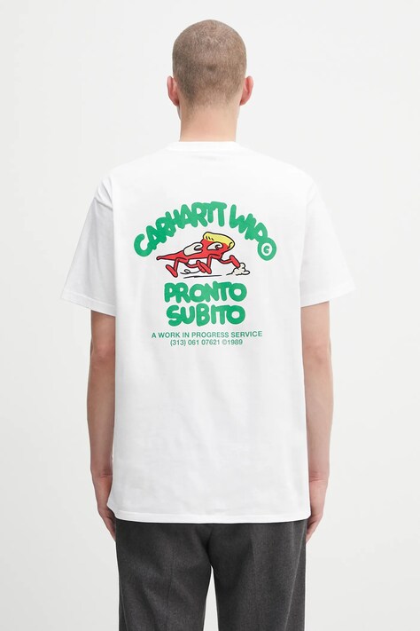 Carhartt WIP t-shirt bawełniany S/S Pronto męski kolor biały z nadrukiem I035195.02XX