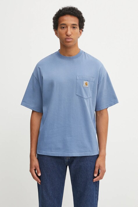 Carhartt WIP t-shirt bawełniany S/S Hudson Pocket męski kolor niebieski gładki I035140.1YI5F