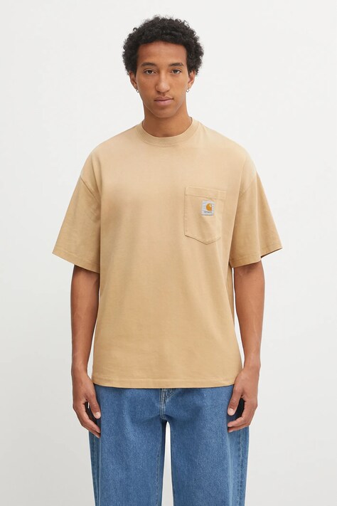 Carhartt WIP t-shirt bawełniany S/S Hudson Pocket męski kolor brązowy gładki I035140.07E5F