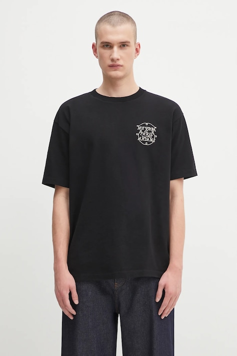 Drôle de Monsieur t-shirt bawełniany Le Tshirt Slogan Tresses męski kolor czarny z aplikacją H.TS259.CO134