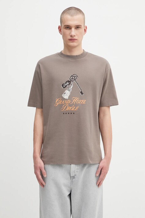 Drôle de Monsieur t-shirt bawełniany Le Tshirt Grand HUtel męski kolor brązowy z nadrukiem H.TS261.CO002