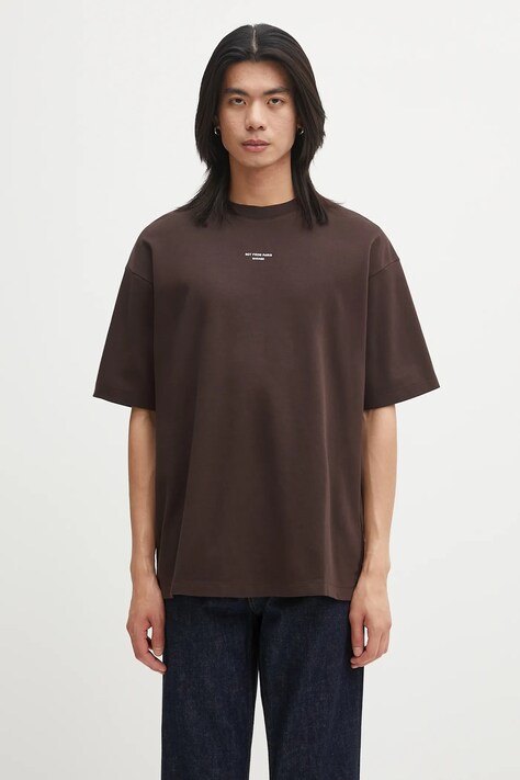 Βαμβακερό μπλουζάκι Drôle de Monsieur Le T-shirt Slogan Classique ανδρικό, χρώμα: καφέ, I.TS202.CO002