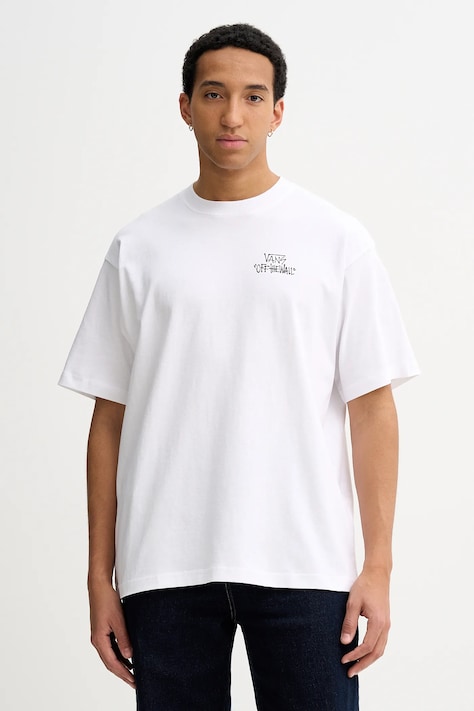 Vans t-shirt bawełniany męski kolor biały z nadrukiem VN000RD4WHT1