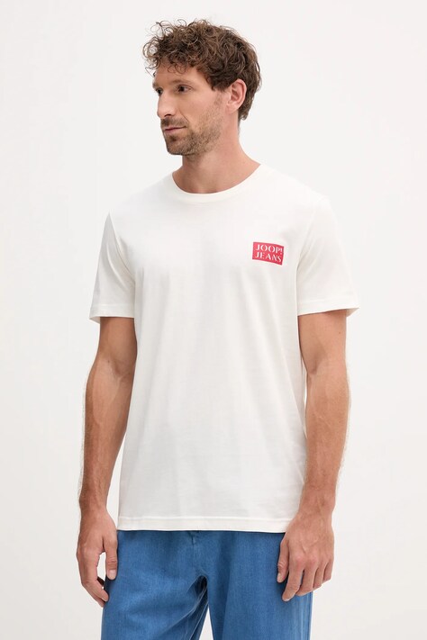 Joop! t-shirt bawełniany męski kolor beżowy z nadrukiem 30047004
