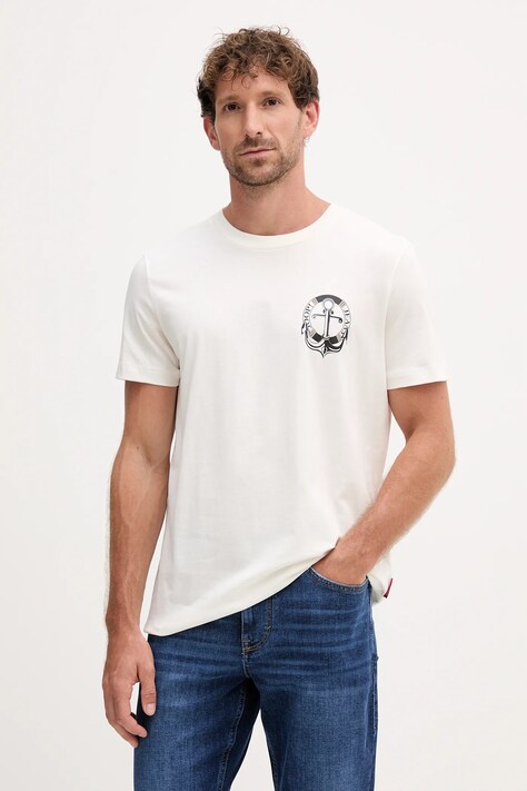 Joop! t-shirt bawełniany męski kolor beżowy z nadrukiem 30047014
