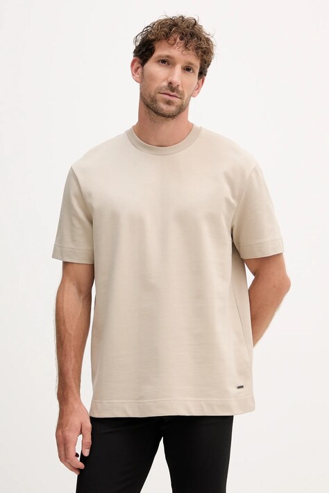 Joop! t-shirt bawełniany męski kolor beżowy gładki 30042457