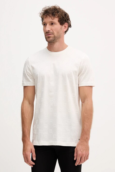 Joop! t-shirt bawełniany męski kolor beżowy z aplikacją 30046985