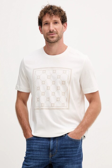Joop! t-shirt bawełniany męski kolor beżowy z nadrukiem 30047429