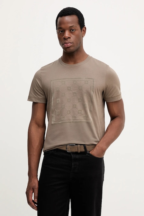 Joop! tricou din bumbac culoarea maro, cu imprimeu, 30047429