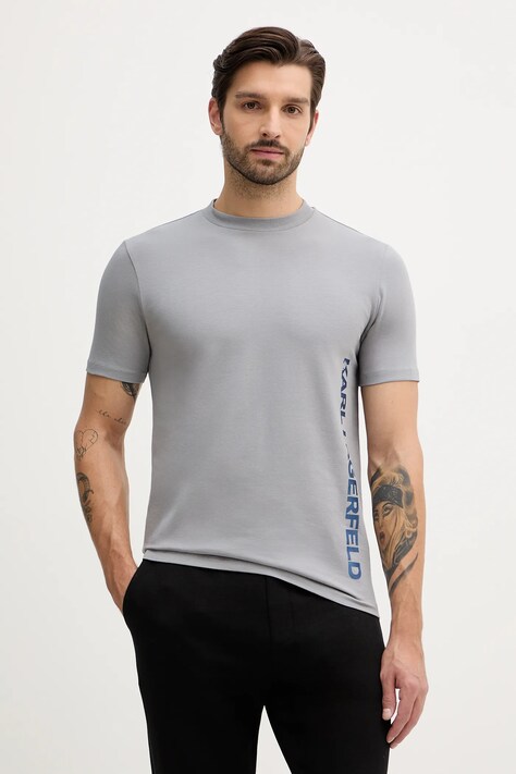 Karl Lagerfeld t-shirt męski kolor szary z nadrukiem 554235.755401