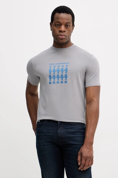 Karl Lagerfeld t-shirt męski kolor szary z nadrukiem 554235.755402