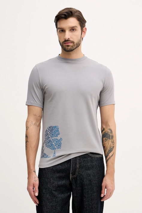 Karl Lagerfeld t-shirt męski kolor szary z nadrukiem 554235.755404