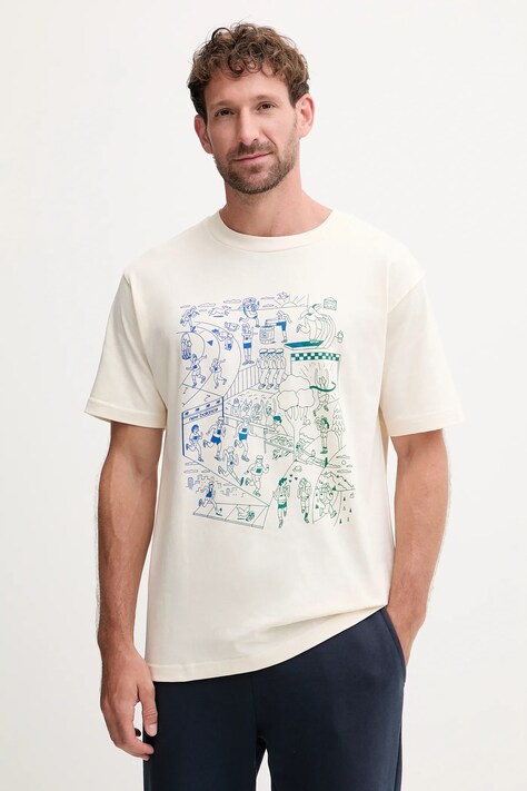 New Balance t-shirt bawełniany męski kolor beżowy wzorzysty MT53916PEF