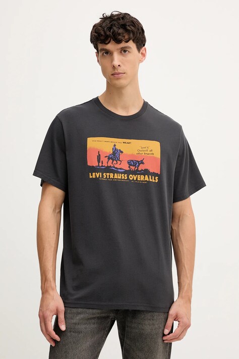 Памучна тениска Levi's в сиво с принт 16143