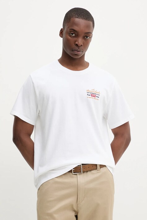 Levi's t-shirt bawełniany męski kolor biały z aplikacją 16143