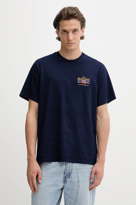 Levi's t-shirt bawełniany męski kolor granatowy z aplikacją 16143