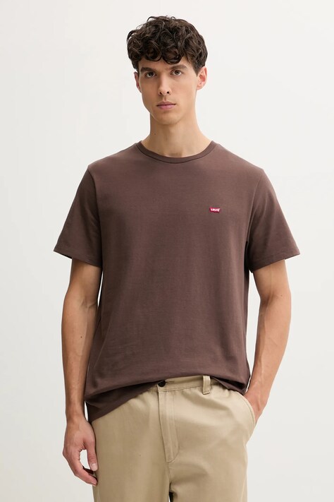 Levi's t-shirt bawełniany męski kolor brązowy gładki 56605