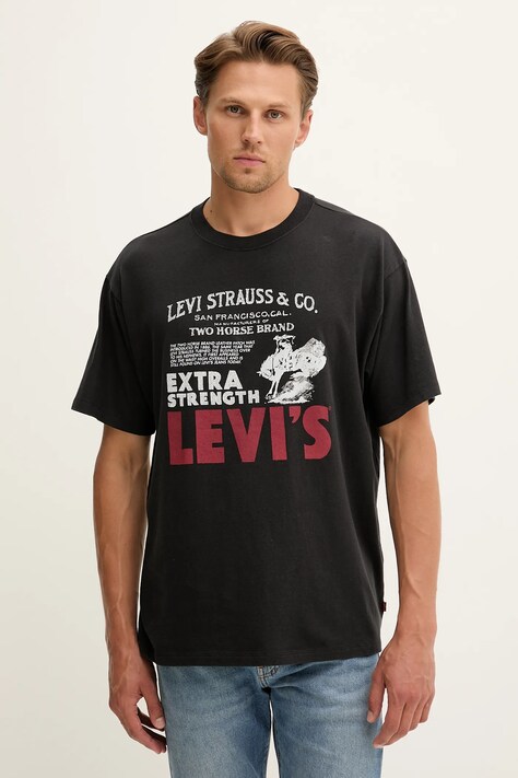 Levi's t-shirt bawełniany męski kolor czarny z nadrukiem 87373
