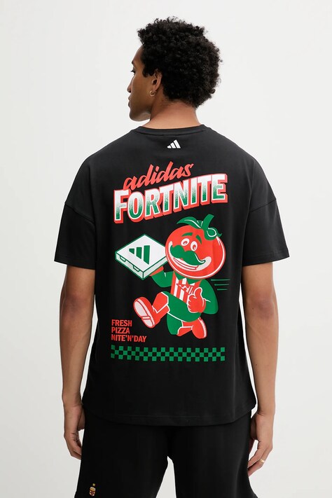 Bavlnené tričko adidas Fortnite pánske, čierna farba, s nášivkou, JV7964
