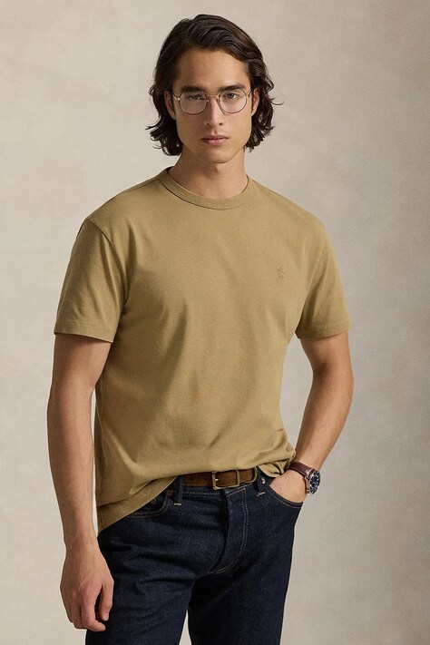 Polo Ralph Lauren t-shirt bawełniany męski kolor żółty gładki 710P07548