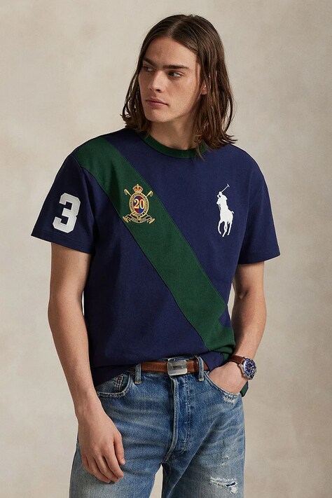 Polo Ralph Lauren tricou din bumbac culoarea bleumarin, cu imprimeu, 710P00092