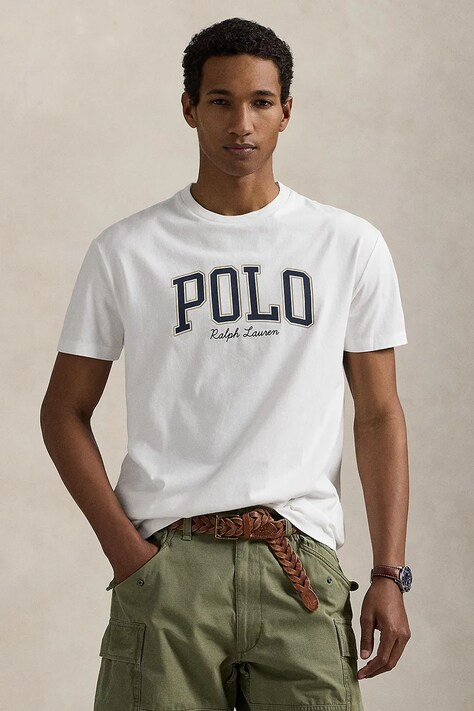 Polo Ralph Lauren t-shirt bawełniany męski kolor biały z nadrukiem 710P00086
