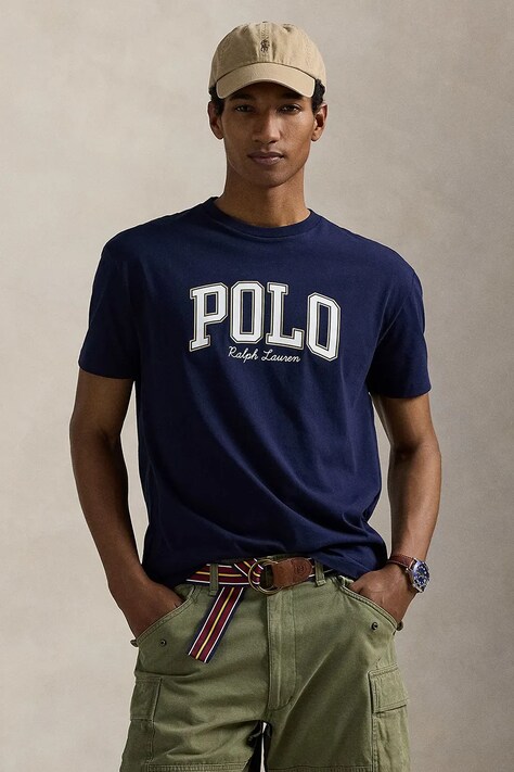 Polo Ralph Lauren t-shirt bawełniany męski kolor granatowy z nadrukiem 710P00086