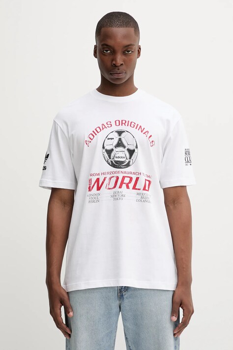 adidas Originals tricou din bumbac 90S Ftbl Tee culoarea alb, cu imprimeu, JX3065