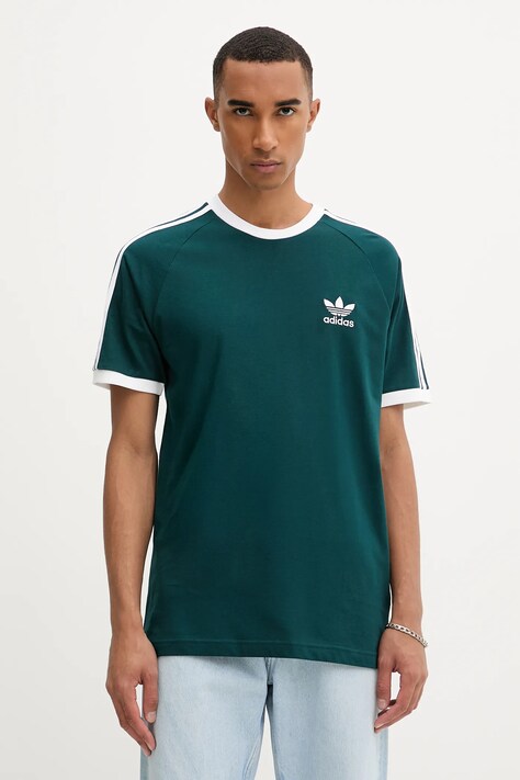 Bavlněné tričko adidas Originals 3-Stripes pánské, zelená barva, s aplikací, JY1374