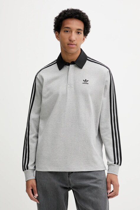 adidas Originals longsleeve bawełniany Rugby Polo kolor szary z aplikacją JY1399