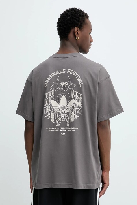 Bavlněné tričko adidas Originals Street Band Tee pánské, hnědá barva, KR5105