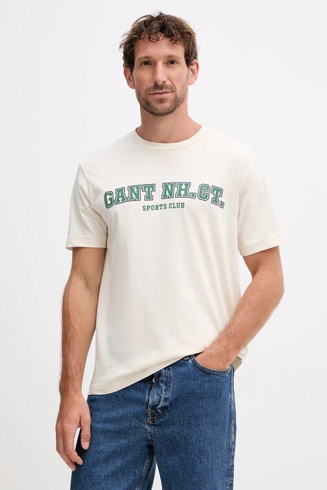 Gant t-shirt bawełniany męski kolor beżowy z nadrukiem 2003345