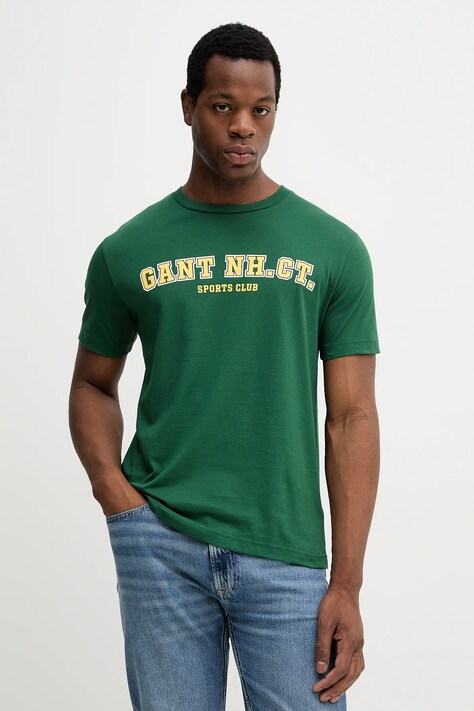 Gant t-shirt bawełniany męski kolor zielony z nadrukiem 2003345